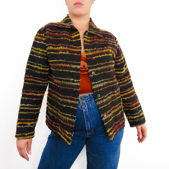 1990s Mirasol Black Colorful Striped Bohemian Jacket Small - Picture 6 of 7